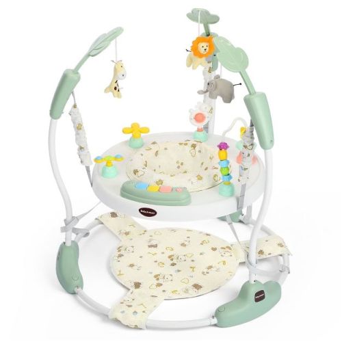 Kinder King Baby Activity Center Jumper, 360° Rotating Seat, 3-Level Adjustable Height, Interactive Toys, Removable Foot Mat, Green