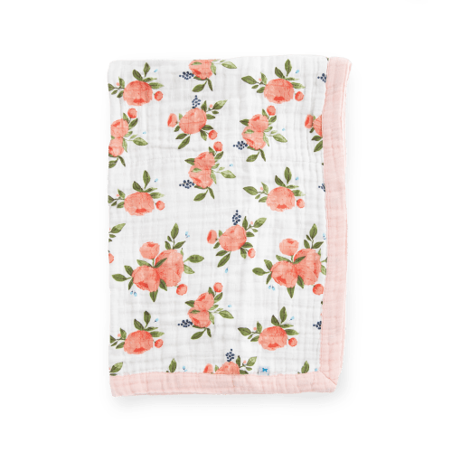 Cotton Muslin Baby Quilt - Watercolor Roses