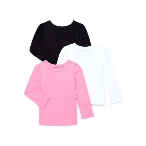 Garanimals Toddler Girls Puff Long Sleeve Solid Tees, 3-Pack, Sizes 18M-5T