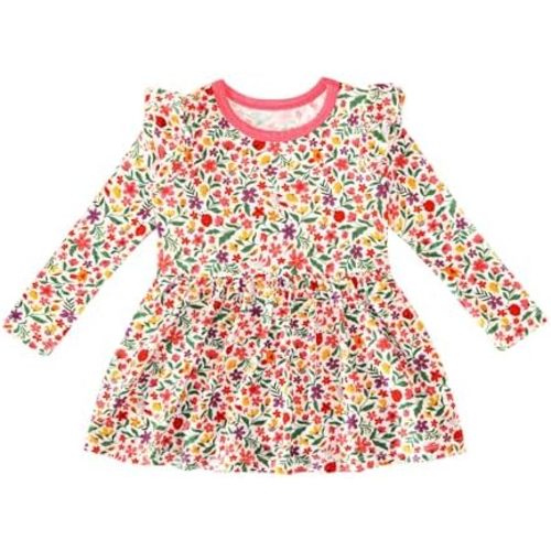 Baby Girl Bodysuit Dress- Viscose Made from Bamboo, Long Sleeve Flutter Skater Dress with Bodysuit Infant Outfit
