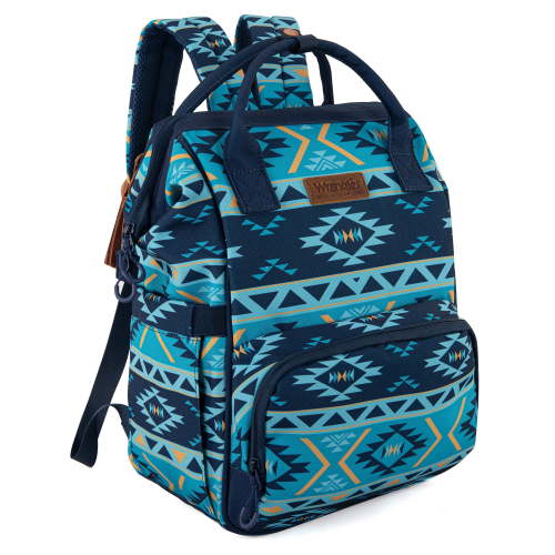 Wrangler Aztec Travel Backpack Baby Bag for Women with Stroller Strap and Side Bottle Pockets Organized Diaper Bag, Navy