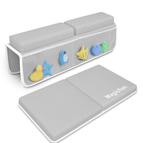 Bath Kneeler with Elbow Rest Pad Set, 1.5 inch Thick Kneeling Pad and Arm Support,Large Bathtub Kneeling Mat with Animal Toys and Organizer Pockets,Gift for Mother's Day and Babies(Gray)