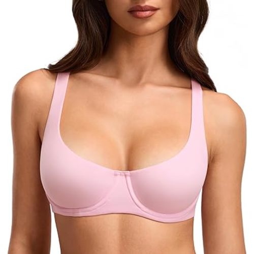 DOBREVA Women's Unlined Balconette Bra Underwire Supportive Plus Size Smooth Scoop Neck