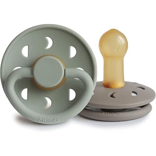 FRIGG Moon Natural Rubber Baby Pacifier | Made in Denmark | BPA-Free (Sage/Portobello, 6-18 Months) 2-Pack