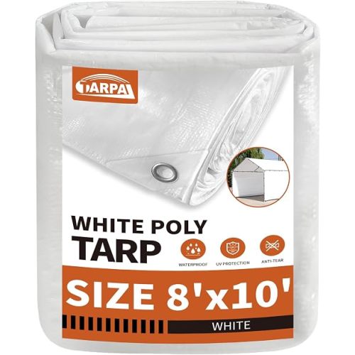 TARPAL White Tarps 8x10 feet 7.5mil Multipurpose Waterproof Poly Tarp