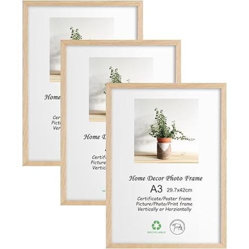LYYYXGYP A3 Oak Wood Picture Frame 3 Pack 11.7x16.5 Inch Natural Wooden Photo Frame Gallery Poster Frame with Plexiglass for Wall Hanging