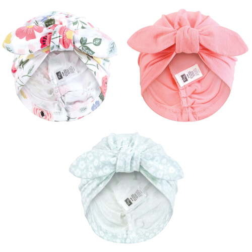 Hudson Baby Infant Girls Turban Cotton Headwraps, Modern Botanical, 0-24 Months