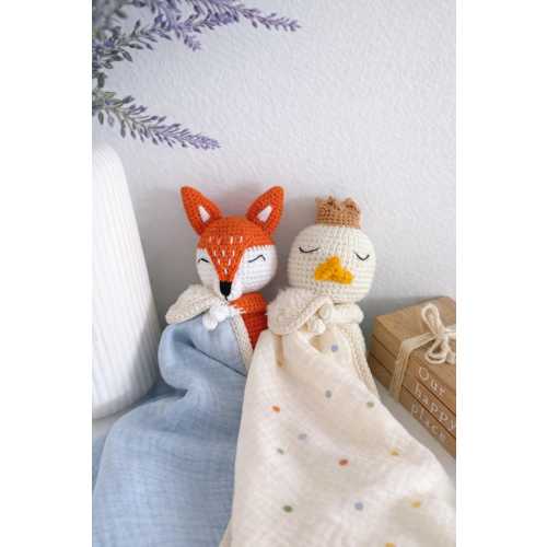 Personalized Crochet Animal Lovey Blankie: Organic Cotton Rattle Toy and Washcloth