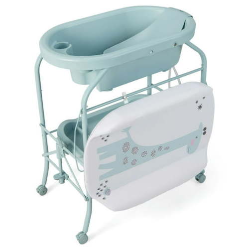Topcobe Folding Baby Changing Table with Bathtub and 4 Universal Wheels, Portable Diaper Station for Baby-Blue