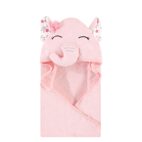 Hudson Baby Cotton Animal Face Hooded Towel, Floral Pretty Elephant