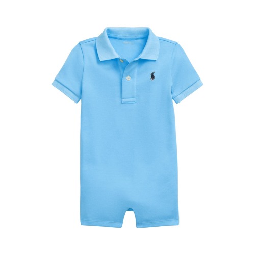 Solid Cotton Interlock Polo Romper, 3M