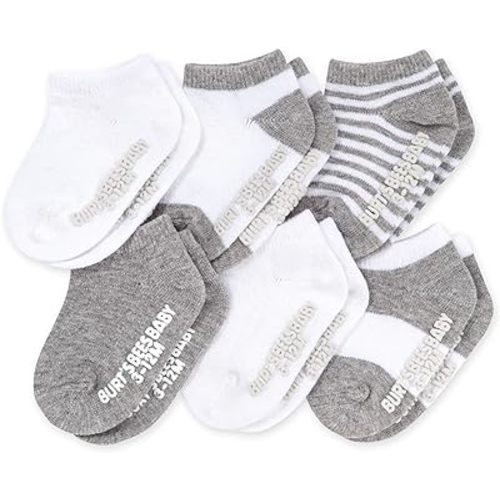 Burt's Bees Baby Baby Girls' Ankle Socks with Non-Slip Grips (6-Pack)