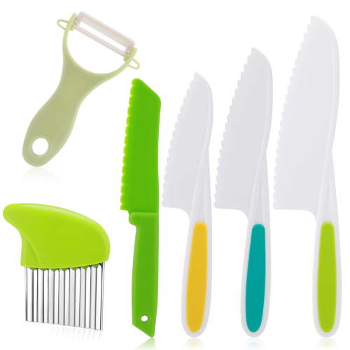 6 Pcs Kids Knife Set, Kids Safe Knife Set Include Children's Plastic Knife, Flat Knife, Plastic Peeler, Potato Slicer for Kitchen Cooking Plastic Children's Cooking Friendly