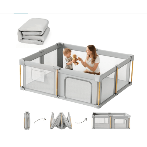 Foldable Baby Playpen with Mat, 71x59 Foldable Play Pen for Babies and Toddlers, Baby Playpen with Portable Design, Collapsible Play Yard for Fence Indoor and Outdoor
