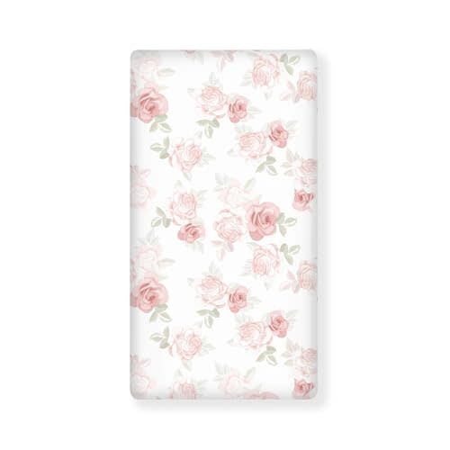 JEPFEIXIA Pink Roses Fitted Crib Sheet for Boys Girls Beautiful Flower Leaves Baby Sheet for Standard Crib and Toddler Beauty Floral Nursery Bed Mattress Sheets 28"x52"