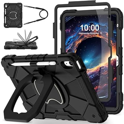 WESOROL Case for iPad (A16) 11th Generation 11 Inch (2025),iPad 10th Generation 10.9 Inch (2022),Full-Body Drop Protection i Pad Case 10th Gen Kids Friendly with Rotating Stand Screen Protector,Black