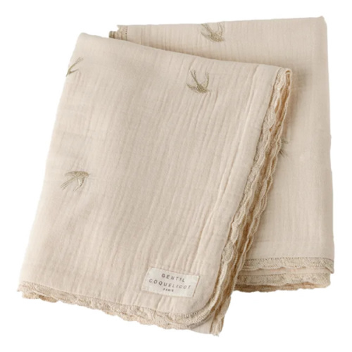 Embroidered Swallow Cotton Muslin Blanket