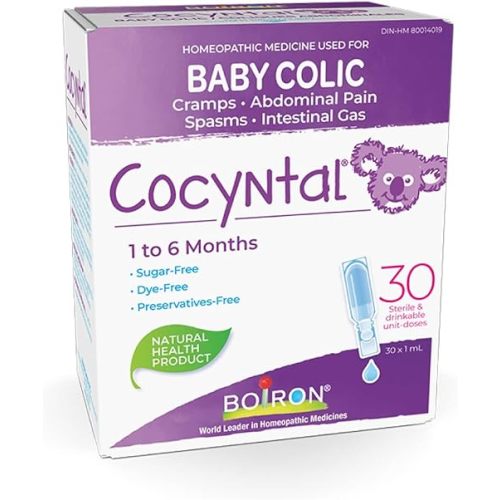 Boiron Cocyntal used for the relief of baby colic: abdominal pain, cramps, spasms and intestinal gas. 30 unit-doses