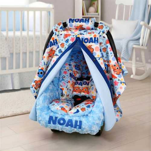 Personalized Finding Nemo Baby Car Seat 5pc Set - Embroidered Minky Liner - Baby Boy Car Seat Accessories - Head & Body Support Insert