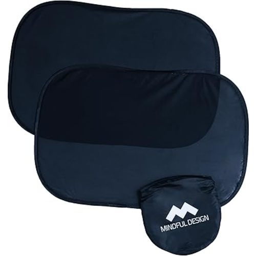 Mindful Design - Car Window Shades for Baby (2 Pack) - 21"x14" Sun Shade Blocker - Glare Shield and UV Rays Protection for Your Child - Side Window Screens for SUV - Mesh Car Window Shades for Baby