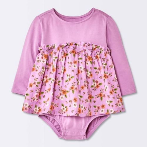 Baby Girls' Floral Bubble Romper Dress - Cloud Island™ Purple 3-6M