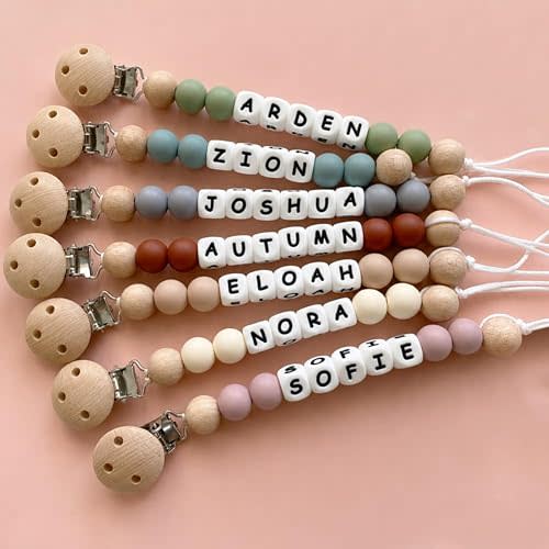 Personalized Pacifier Clip with Name Baby Binky Clip Silicone Pacifier Holder for Boys and Girl (A)