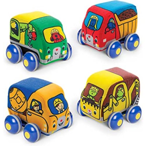 Melissa & Doug Pull-Back Construction Vehicles - Soft Baby Toy Play Set of 4 Vehicles - Cars For Infants, Construction Toys, Pull Back Cars For Babies Ages 9m+