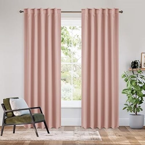 RYB HOME Bedroom Blackout Curtains 80 inches Long, 100% Blackout Thermal Insulated Noise Reducing Back Tab Curtains for Living Room Nursury, 42 inches Wide by 80 inches Long, Peach Pink