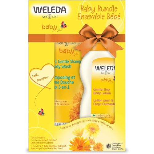 Weleda Baby Calendula Body Lotion and Shampoo-Body Wash Bundle, 6.8 Fluid Ounce (Pack of 2), Plant Rich Baby Care with Calendula and Sweet Almond Oil
