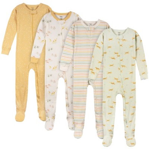 Gerber Baby Neutral Snug Fit Footed Pajamas, 4-Pack, Safari, 0-3 months