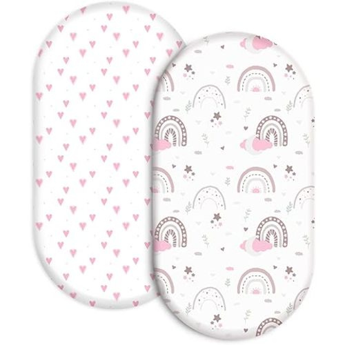 Bassinet Sheets 2-Pack for Newborn Baby Boy and Girl Gender Neutral, Soft Breathable Elastic Sheets, Universal Fit Flexible for Rectangle Round Oval Hourglass Bassinet Mattress/Pad