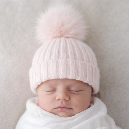 Pink Newborn Pom Pom Hat, Baby Knit Hat with Faux Fur Pom Poms, Newborn Winter Hat, Baby Girl Hat, Newborn Photo Prop, Baby Shower Gift