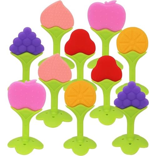 Baby Teething Toys, 10 Pack Fruit Teethers for Babies, Frozen Teething Toys for Babies, BPA-Free Silicone Teethers for Babies, Teethers Bulk, Natural Organic, Perfect Baby Gift, Soft & Textured