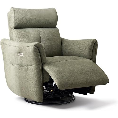 Power Rocking Chair Nursery Glider Recliner with Adjustable Headrest, Dual Motor Chenille Swivel Rocker Recliner Chair with USB Port and Storage Bags, FSC, CertiPUR-US® Certified, Green