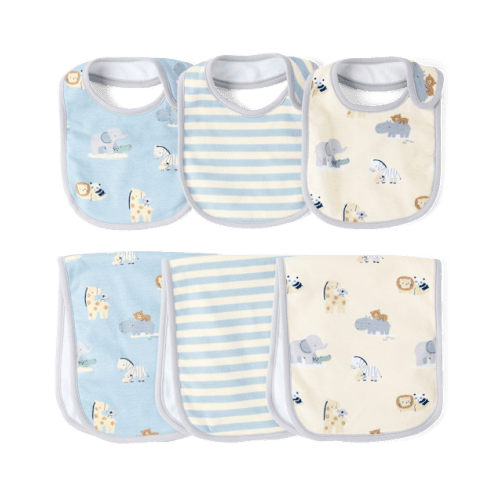 Baby Boys Animal Bib And Burp Cloth 6-Piece Set - Cream