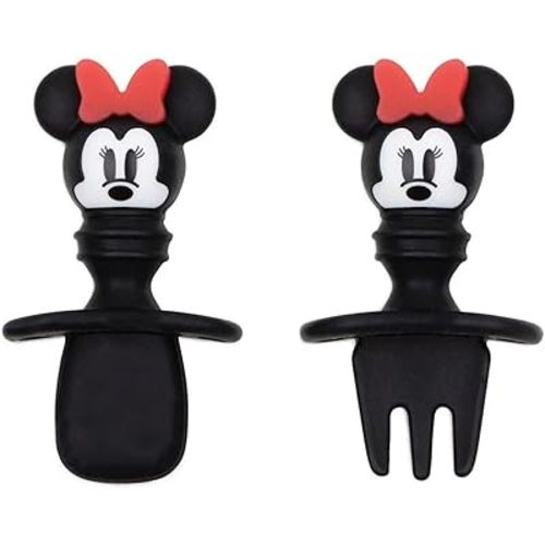 Bumkins Disney Baby Utensils Set, Chewtensils Silicone Spoons for Dipping, Self-Feeding, Baby Led Weaning, Trainer Learning, First Stage Eating, Soft Fork and Spoon, Babies 6 Months, Minnie Mouse