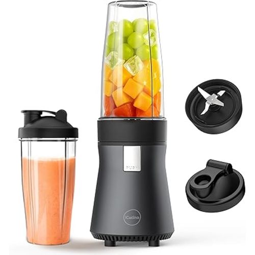 iCucina Smoothie Blender, Personal Blender for Shakes and Smoothies, 500W Pulse Technology Single Serve Blenders with 2 x 28oz Protable Cups for Ice Crush, Frozen Fruit Drinks