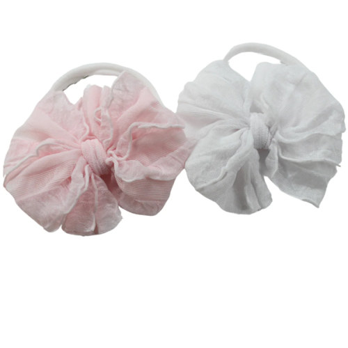 Baby Girls Headband Bow Stretchy Nylon Pink White Ivory - Hiccups Children's Boutique