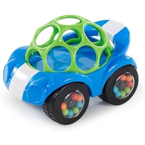 Bright Starts Oball Easy Grasp Rattle & Roll Toy Sports Car BPA-Free Infant Crawling Toy, 1 Pack, Age 3 Months and up, Blue/Green
