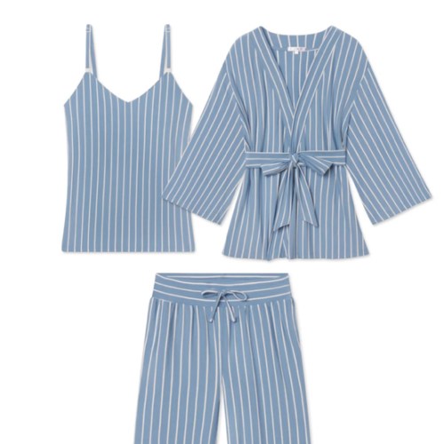 LAKE | Women | DreamModal™ Pajamas | Serene Blue Stripe Maternity Kimono Bundle