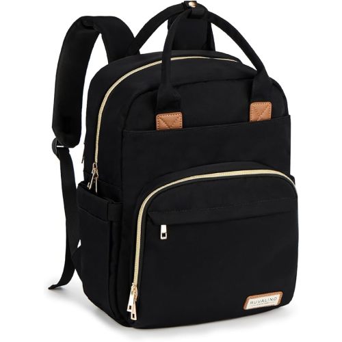 RUVALINO Diaper Bag Backpack, Multifunction Travel Pack Maternity Baby Changing Bags, Large Capacity, Waterproof, Deep Black, Polyester