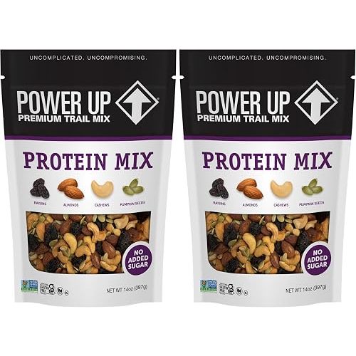 Power Up Premium Trail Mix - Protein Packed 14oz,No Added Sugar,Made Without Peanuts,Gluten Free,Vegan,Non-GMO,(Pack of 2)