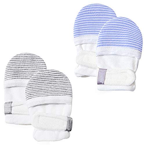 HAPIU Baby No Scratch Mittens Stay On, 100% Cotton Breathable, Adjustable Infant Gloves for Boys Girls, Newborn - 12 M