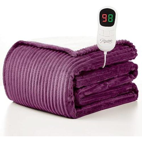 Homemate Heated Blanket Electric Throw - 50"x60" Heating Blanket Throw 1/2/4/6/8 Hours Auto-Off 10 Heat Levels Over-Heat Protection Soft Flannel Sherpa ETL Certification