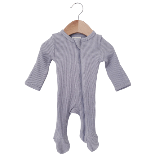 Organic Waffle Basic Zip Footie, Silver