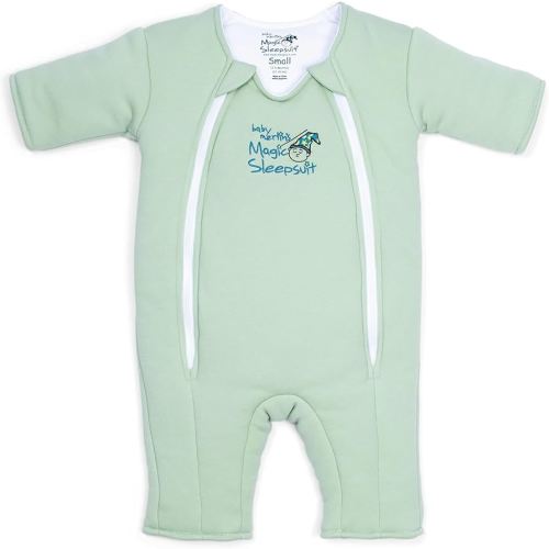 Magic Sleepsuit Baby Merlin's Cotton Baby Swaddle Transition Product - Soft and Cozy Design, Double Zipper for Easy Diaper Changes, Promotes Safe Sleep, 3-6 Months - Sage Green - Small 12-18lbs