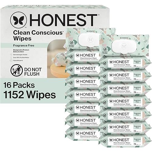 The Honest Company Clean Conscious Multi-Use Baby Wipes for Sensitive Skin, Fragrance Free, Geo Mood, 1152 Count