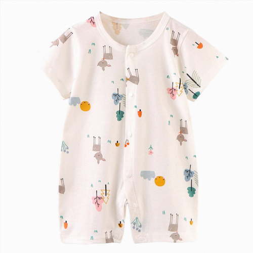 HCNTES Newborn Infant Baby Unisex Short Sleeve One-Piece Romper Toddler Children Breathable Pajamas Nighty Loungewear for Spring Summer(L01-Yellow,0-6 Months)