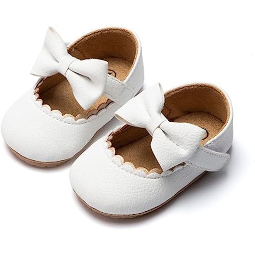 Baby Mary Jane Flats for Girls with Bowknot Cotton Anti Skid Sole Infant First Walker Princess Dress Crib Wedding Shoes