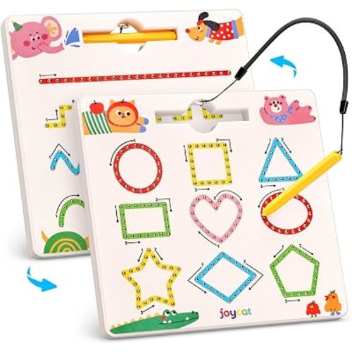 JoyCat Magnetic Animal Shapes & Lines Tracing Board, 2-in-1 Double-Sided Pencil Control Practice Toy for Toddlers, Preschool Classroom Educational Learning, Road Trip Car Activities for Kids Ages 3-5